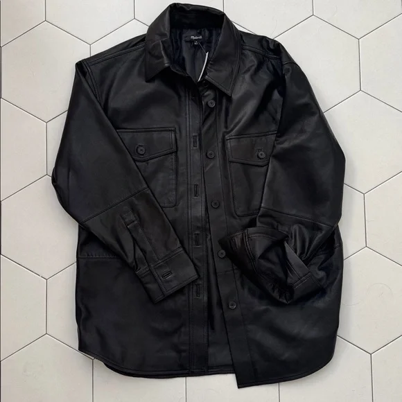 Madewell Washed Leather Shirt Jacket Sz M $398 NWT *RARE* - Picture 5 of 6